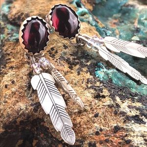 Red Paua Shell Feather Post Dangle Earrings